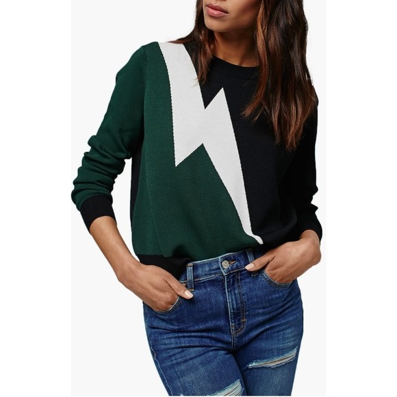 NWOT Topshop Lightning Bolt Sweater Black Green 10 - Picture 1 of 9